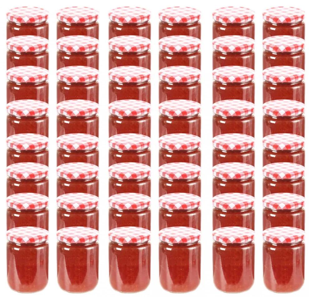 48 db 230 ml-es befőttesüveg piros-fehér tetővel