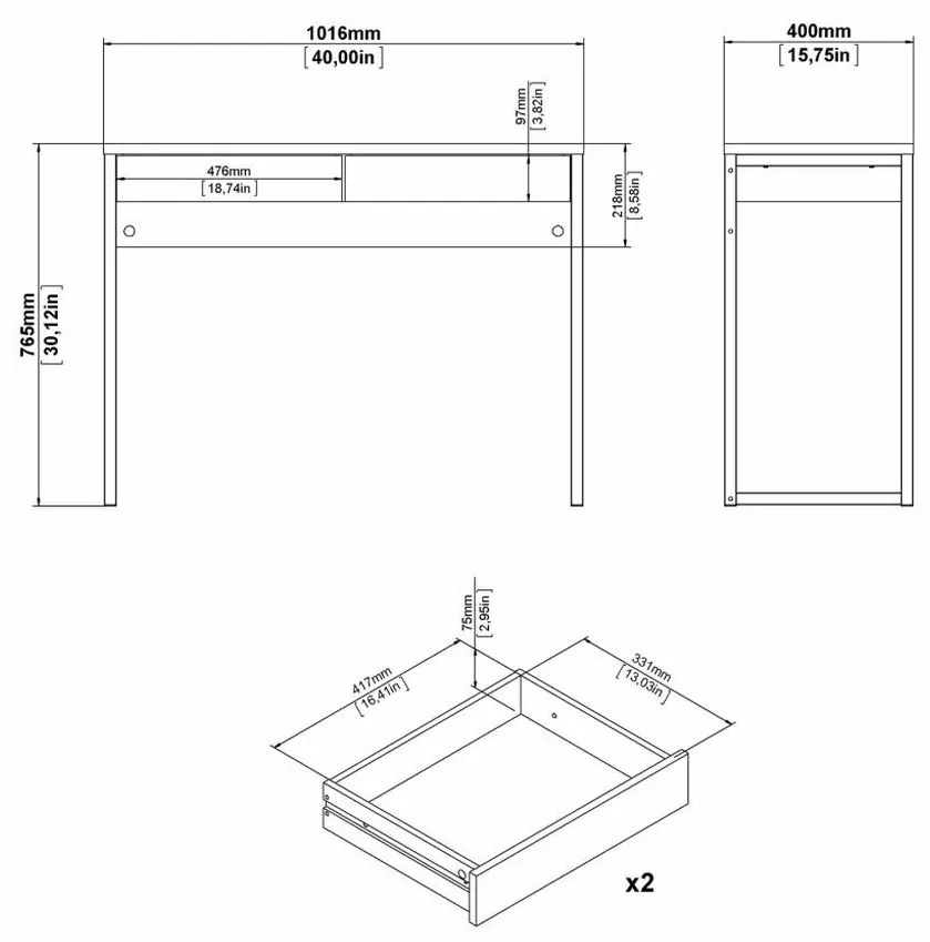 Felix White íróasztal, fehér fényes