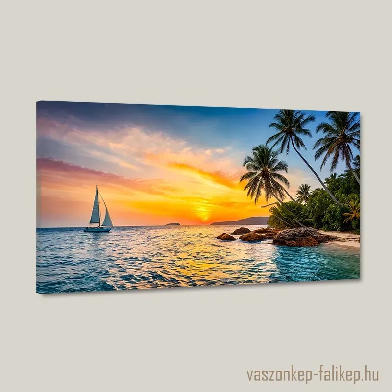 Vitorlás a trópusi naplementében tájkép – nyugalom és elegancia 60x34 cm