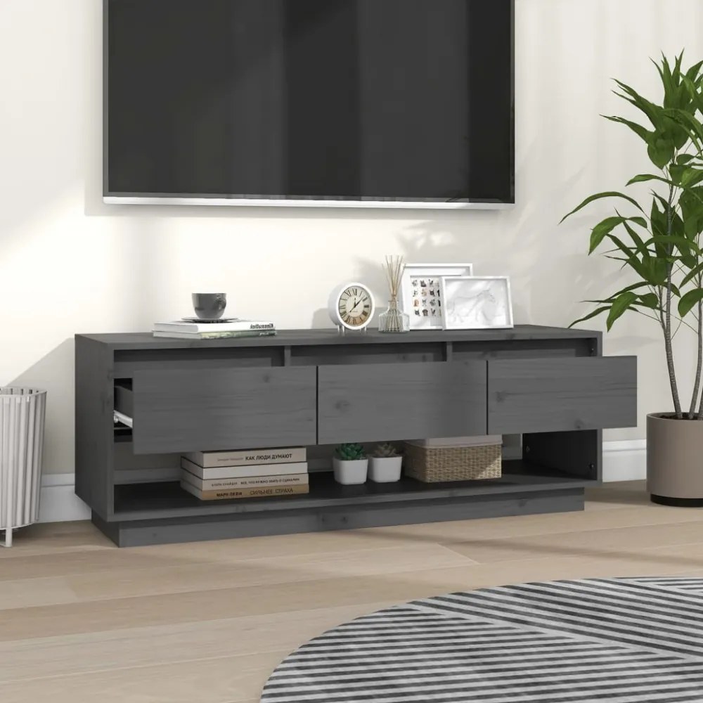szürke tömör fenyőfa TV-szekrény 110,5x34x40 cm