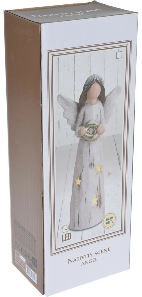 Nativity II kerámia LED angyalka, 32 cm