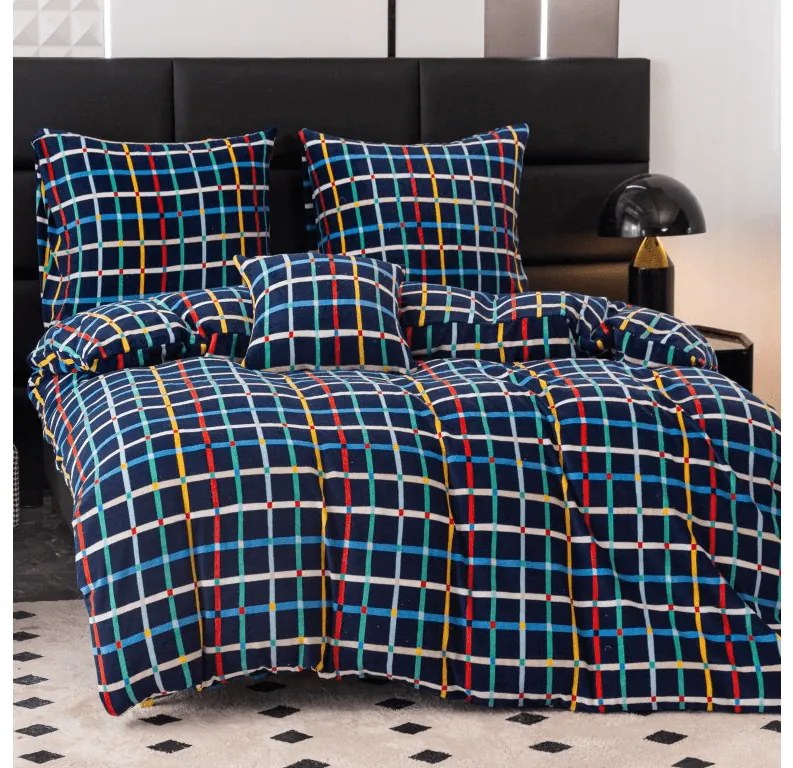 Mikroplüss ágyneműhuzat GRID sötétkék Ágyneműhuzat mérete: 2 db 70 x 90 cm | 200 x 220 cm