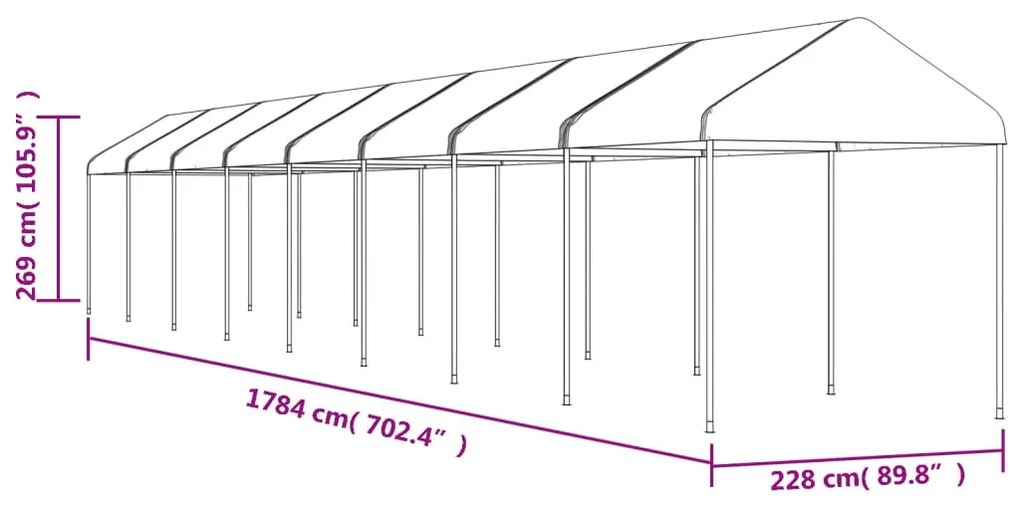 Fehér polietilén pavilon tetővel 17,84 x 2,28 x 2,69 m