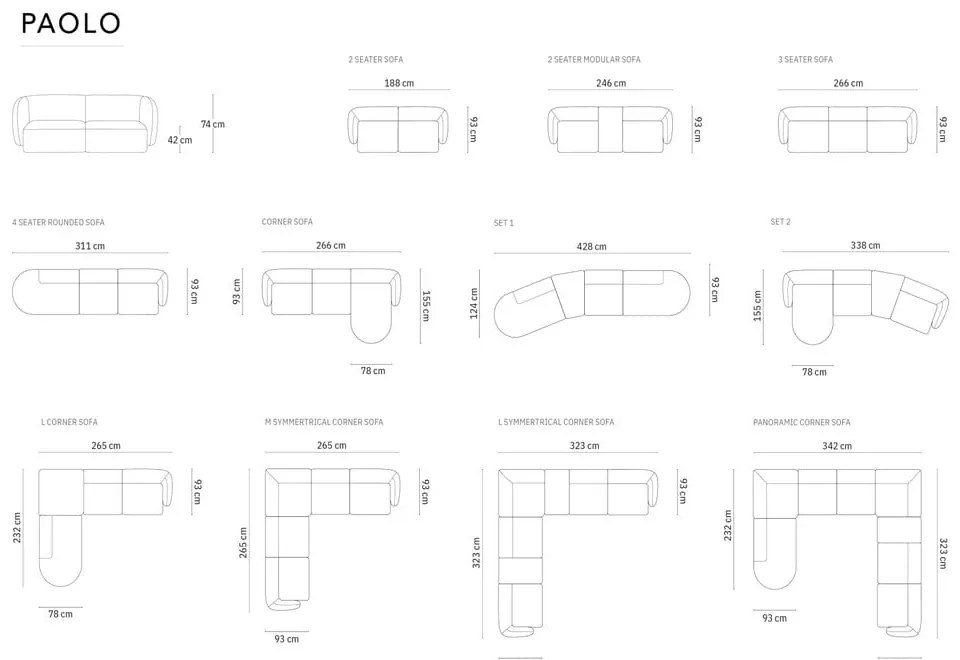 Világosszürke zsenília kanapé 188 cm Paolo – Milo Casa