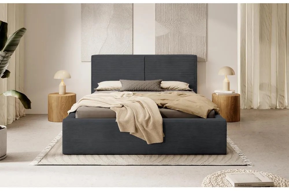 Franciaágy 140 cm Fatime (ágyráccsal) (tárolóhellyel) (sötétszürke + fekete). Akció -15%. 1099183