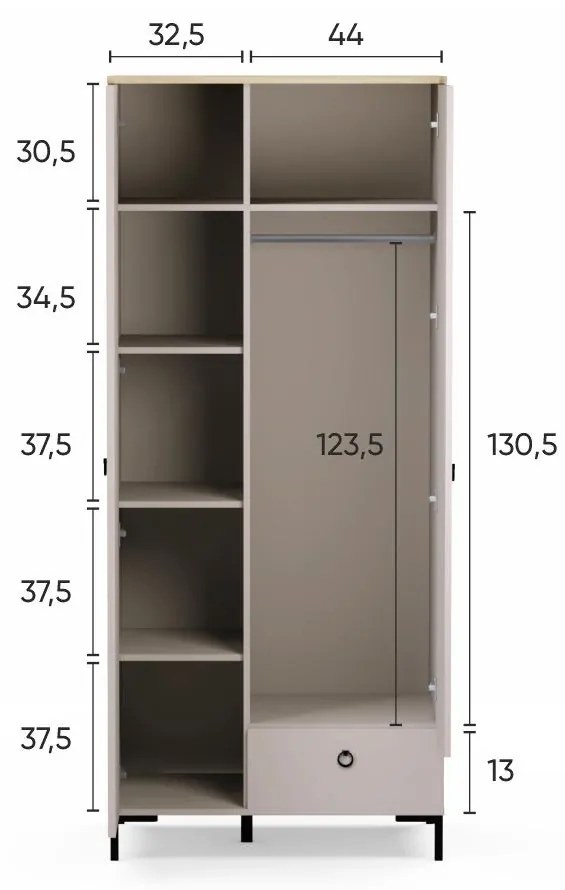 Ruhásszekrény Demandaron 1 (taupe + silverjack tölgy) . 1116801