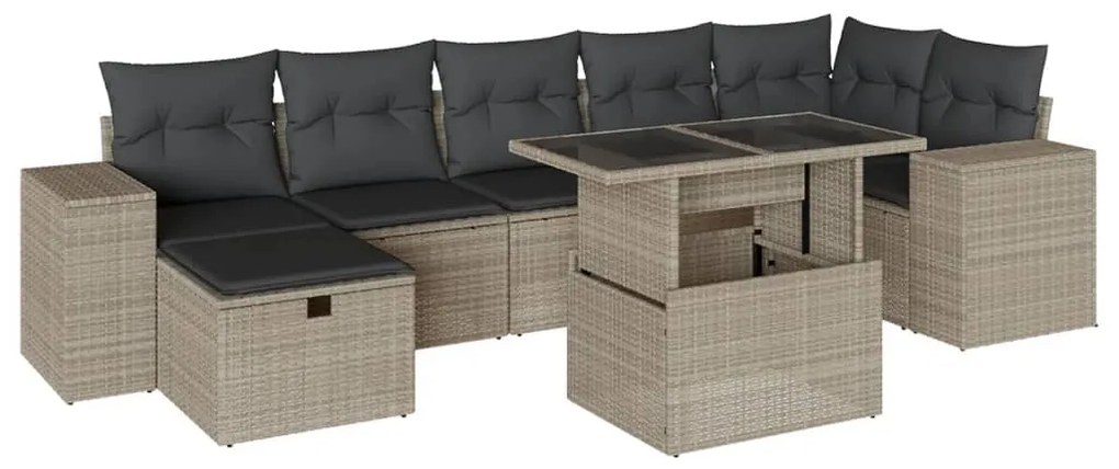 8 részes világosszürke polyrattan kerti ülőgarnitúra párnával