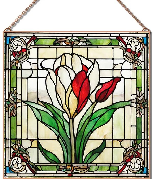 Stained-Glass-Tulip-3 üvegkép, falikép