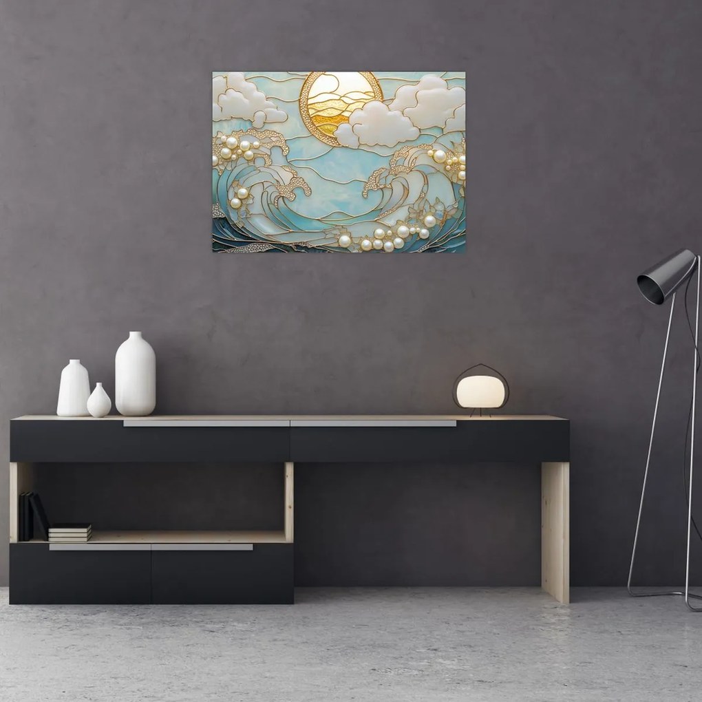 Üveg kép - 3D gyöngyök az óceánban (70x50 cm)