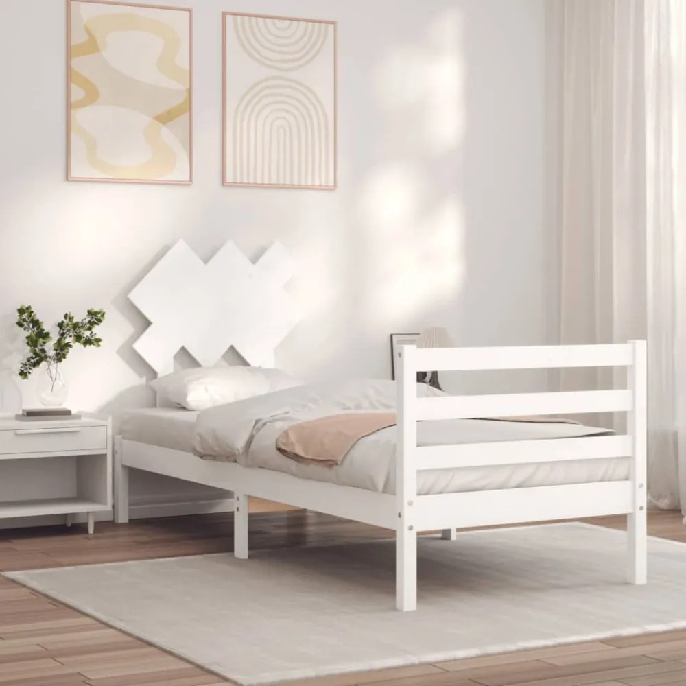 fehér tömör fa ágykeret fejtámlával 90 x 200 cm
