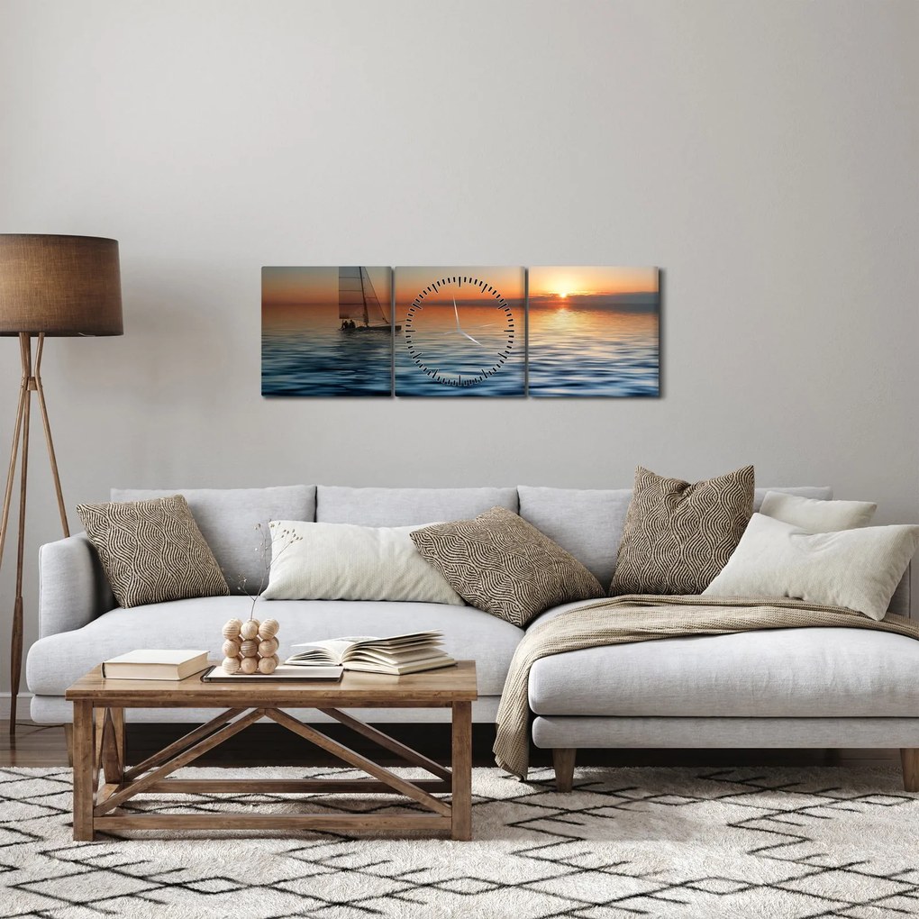 Kép - Vitorlás hajók a tengeren (órával) (90x30 cm)
