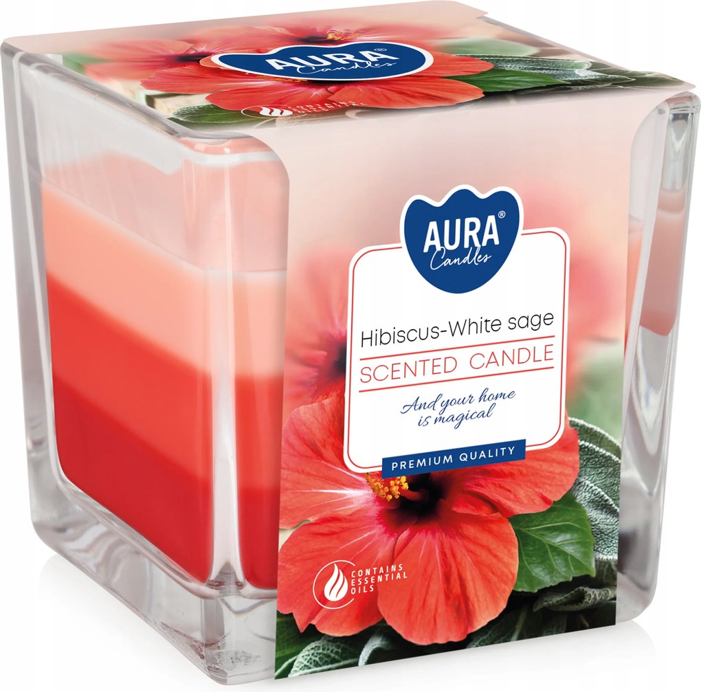 Bispol Háromszínű illatgyertya Hibiszkusz Fehér zsálya Aura 1 db