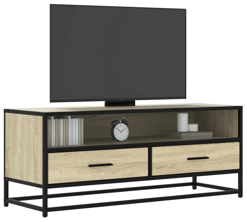 sonoma tölgy színű szerelt fa és fém TV-szekrény 100x34,5x40 cm