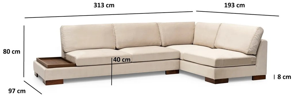 Design sarokkanapé Calista 313 cm bézs - jobb