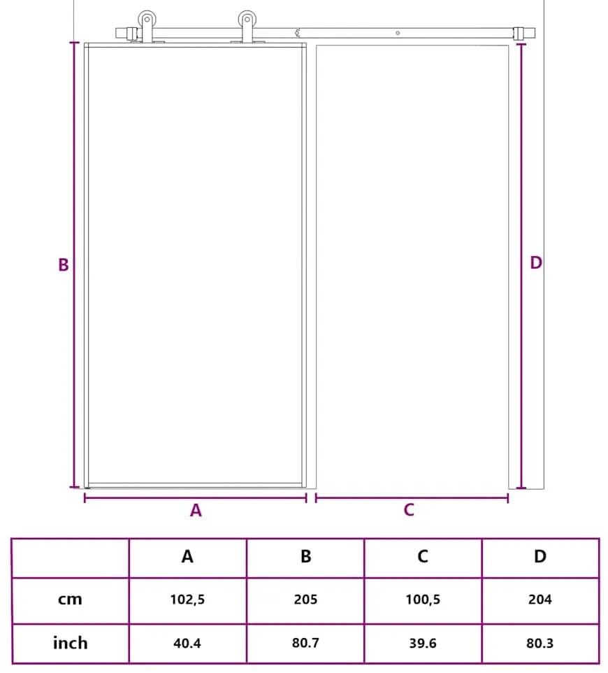 fekete edzett üveg és alumínium tolóajtó 102,5 x 205 cm