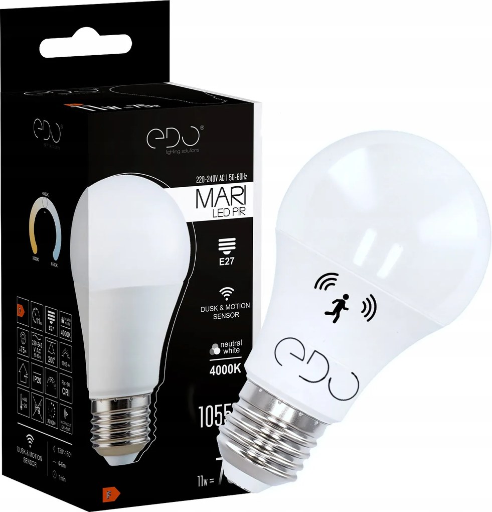 Edo Led izzó E27 11W mozgás- és alkonyérzékelővel 4000K Semleges 1055lm