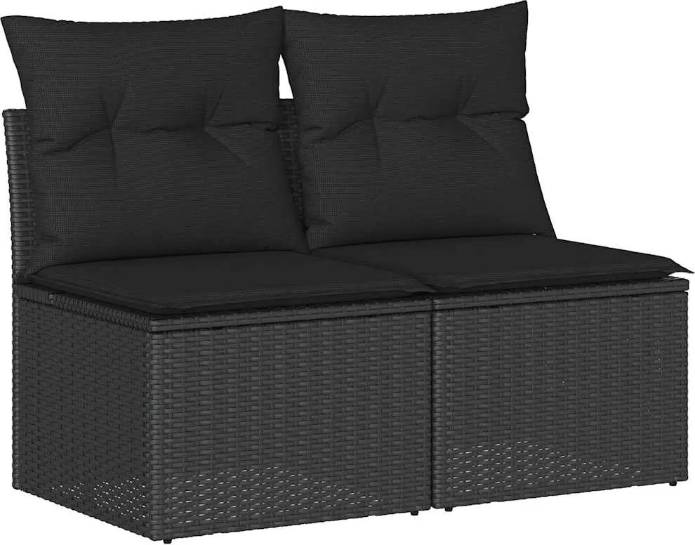 vidaXL 2 részes fekete polyrattan akácfa kerti ülőgarnitúra párnával