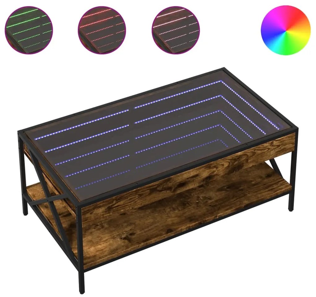 Füstös tölgy végtelen hatású LED-es dohányzóasztal 90x50x38 cm