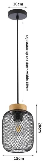 Brilagi - Függőlámpa kábellel BASKLITE 1xE27/15W/230V kaucsukfa/fekete