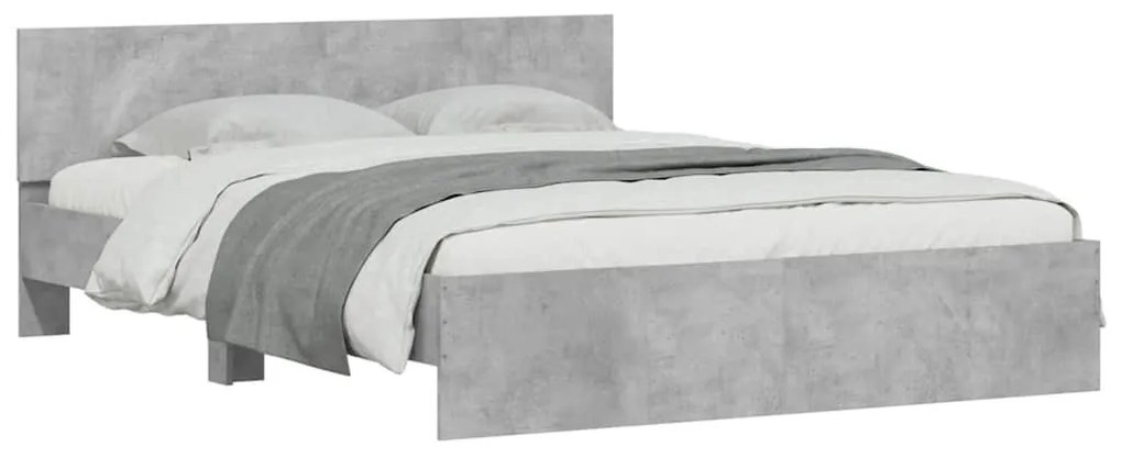 betonszürke ágykeret fejtámlával és LED-del 150x200 cm