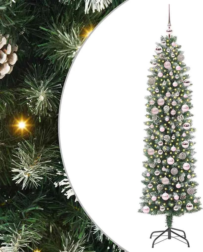 vidaXL Mű Karcsú Karácsonyi Fa 300 LED-del Zöld és Fehér 180 cm