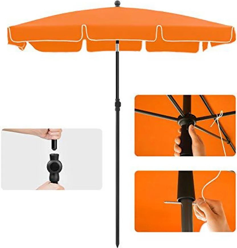 Téglalap alakú erkély napernyő 2 x 1,25 m, UPF 50+ védelem, talp nem tartozék, narancs