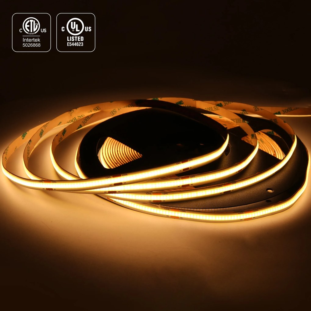 Led szalag Cob 480 LED/m 24V 3000K RA>90 8mm 50m vastag Pcb 3 év garancia