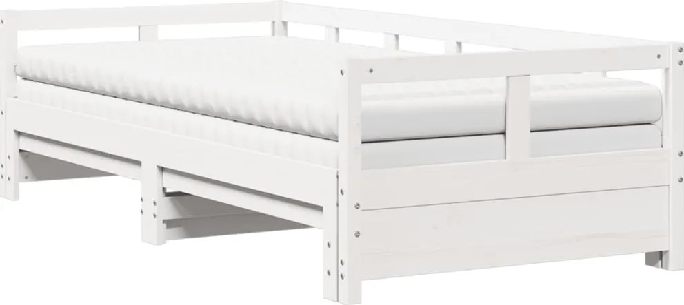 vidaXL fehér tömör fenyőfa kihúzható kanapéágy matracokkal 90 x 200 cm
