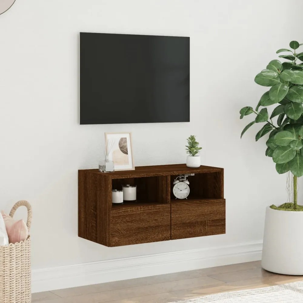 barna tölgyszínű szerelt fa fali TV-szekrény 60 x 30 x 30 cm