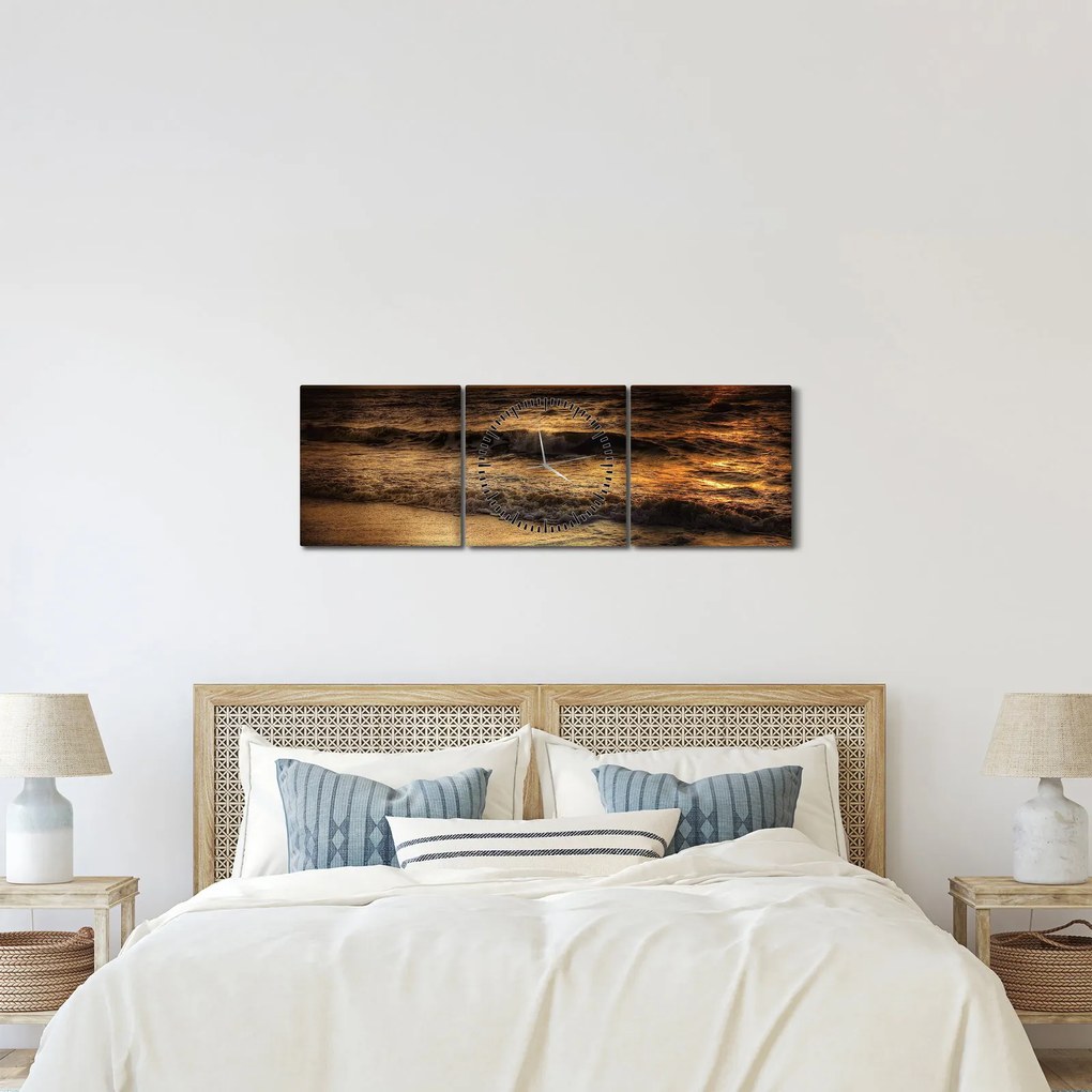Kép - Hullámok a parton (órával) (90x30 cm)