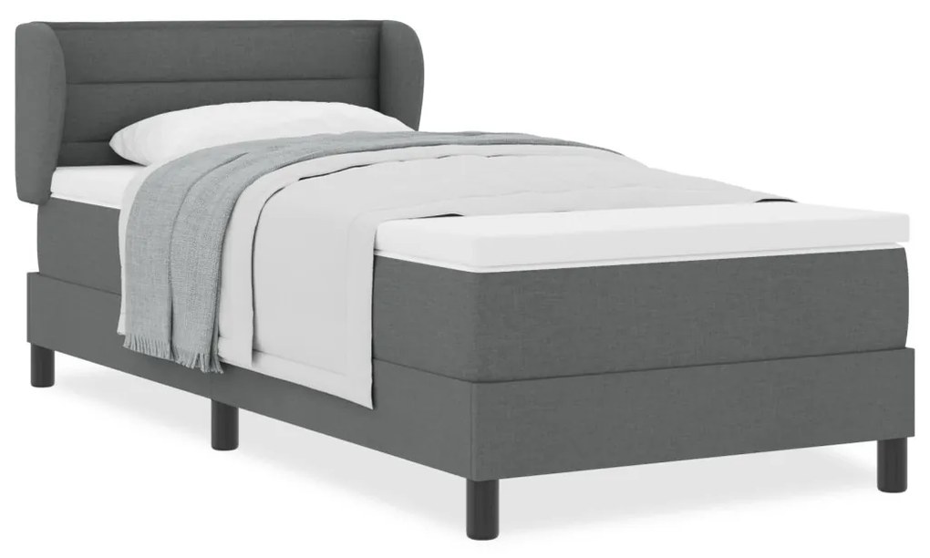 Boxspring Ágy Matrac nélkül - Sötétszürke, 90x190 cm, Szövet