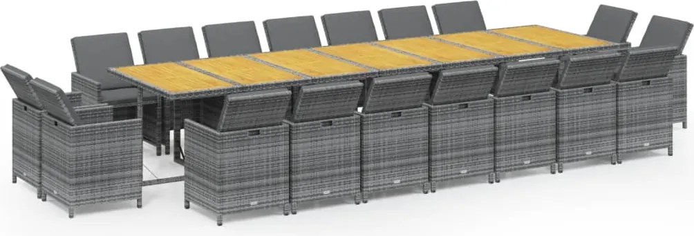 vidaXL 19 részes szürke polyrattan kerti étkezőgarnitúra párnákkal
