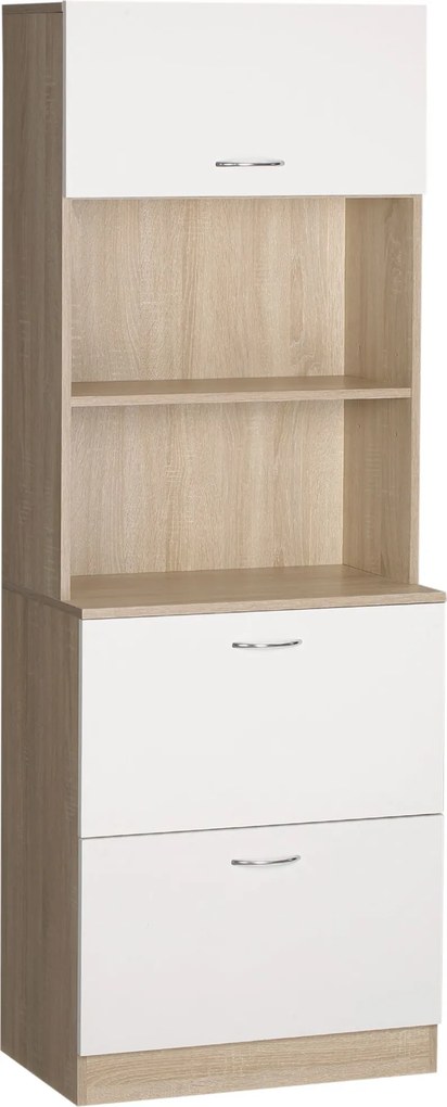 HOMCOM Konyhai Buffetszekrény 2 Fiókkal + Nagy Asztal 60 x 38 x 168 cm, Fehér MDF | Aosom