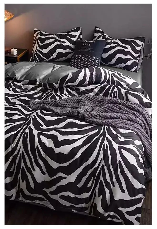 Fekete-fehér kétszemélyes-hosszabbított pamut ágyneműhuzat lepedővel 200x220 cm – Mila Home