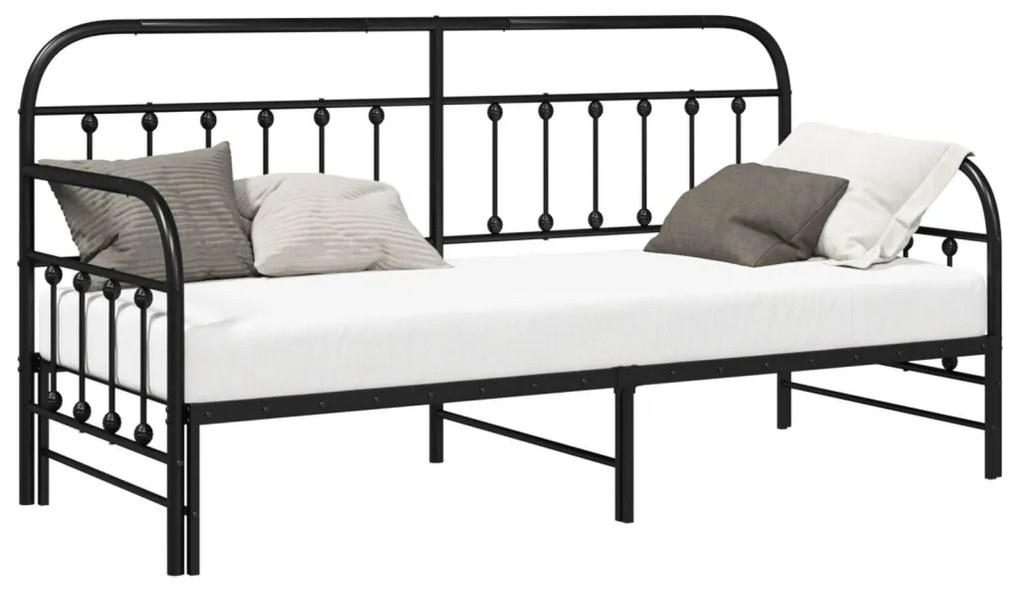 Nappali ágykeret fejtámlával Fekete 80 x 200 cm Acél