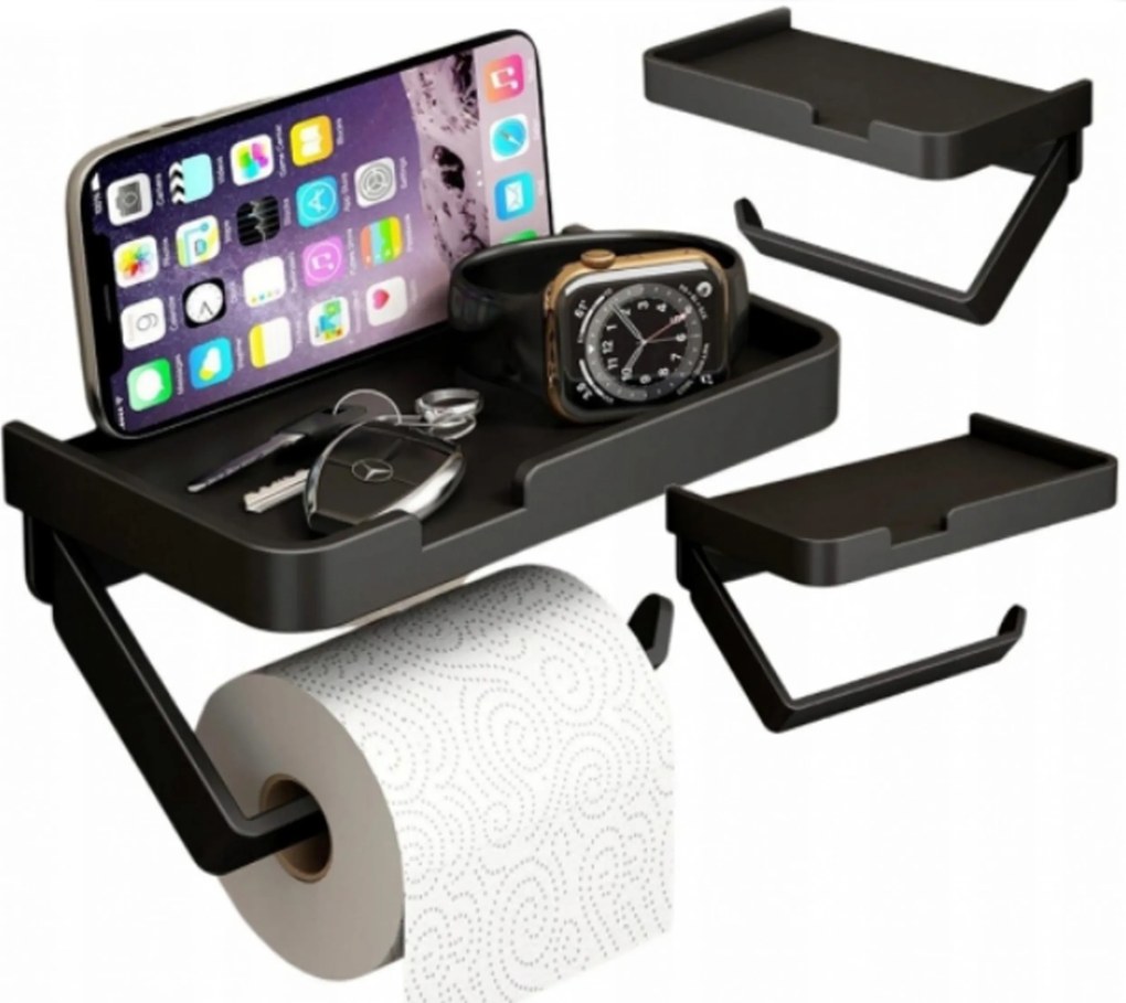 Wc-papír Tartó Polc Fém Tiplik Szalag Fekete