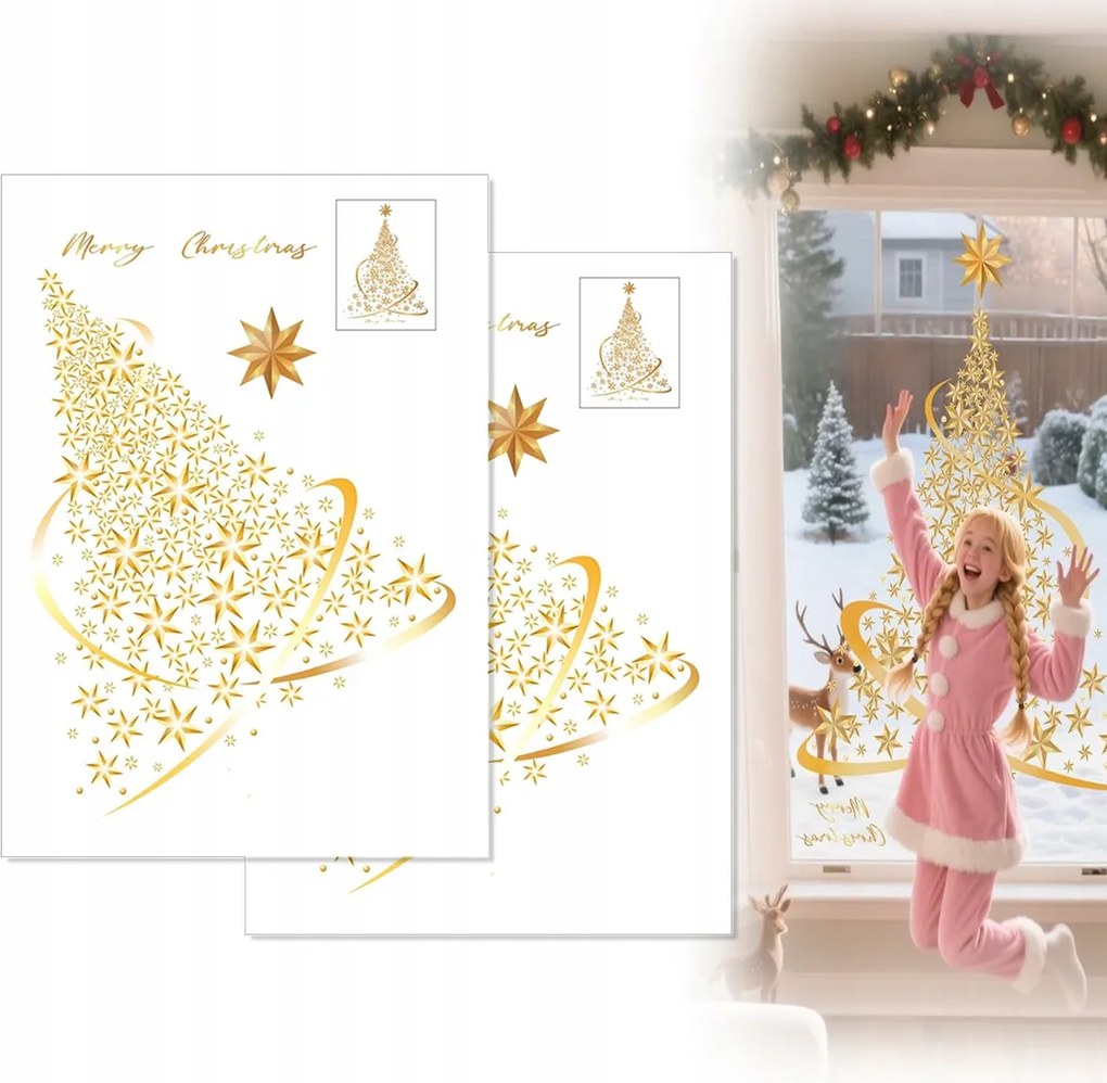 Karácsonyfa alakú ablakmatricák üvegre Arany Statikus matricák 2db