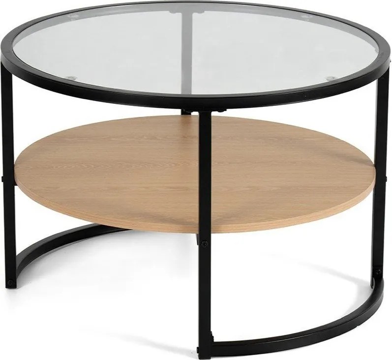 Fekete-natúr színű kerek dohányzóasztal tölgyfa dekorral ø 68 cm Zanu – Bonami Essentials