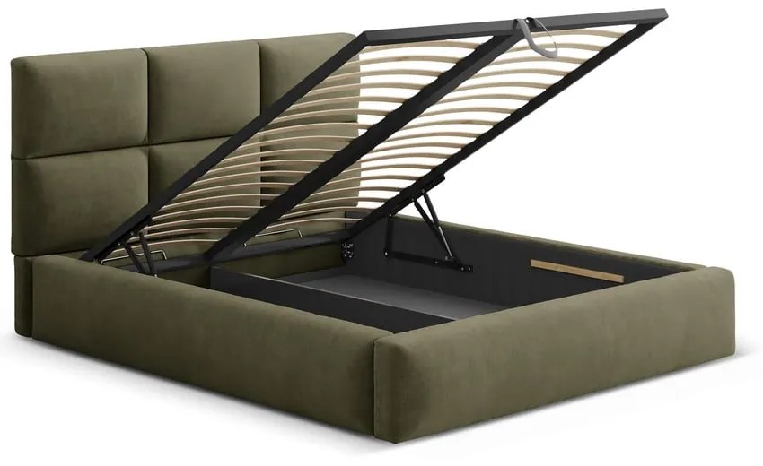 Zöld kárpitozott ágyneműtartós franciaágy ágyráccsal 160x200 cm Libera – Windsor & Co Sofas