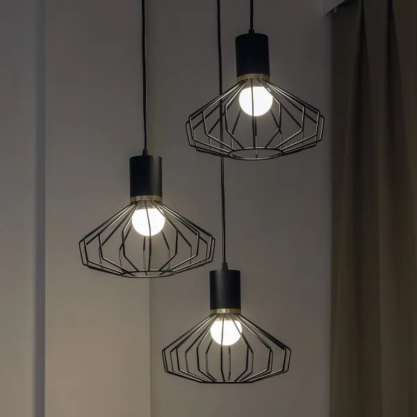 SOLANO kábeles csillár 3xE27/15W/230V fekete/arany