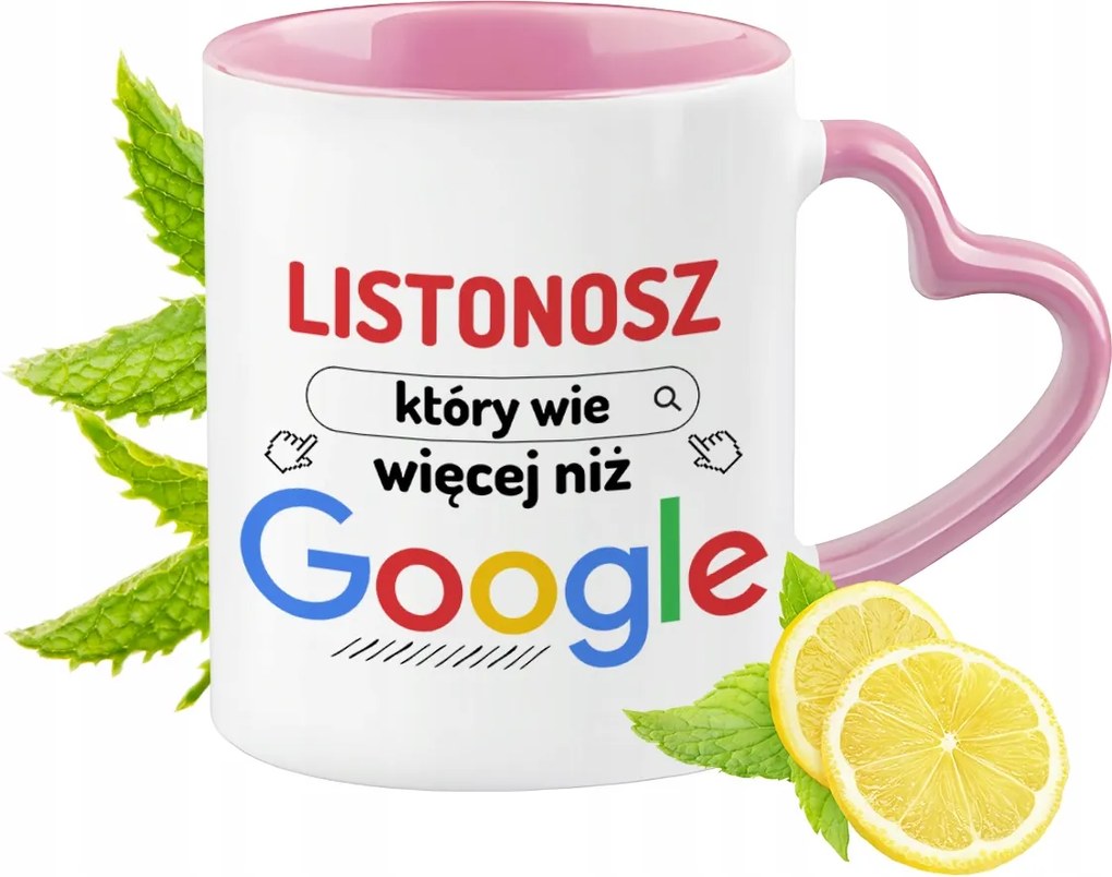 Postás bögre Rózsaszín, szív alakú füllel Kávé ajándék