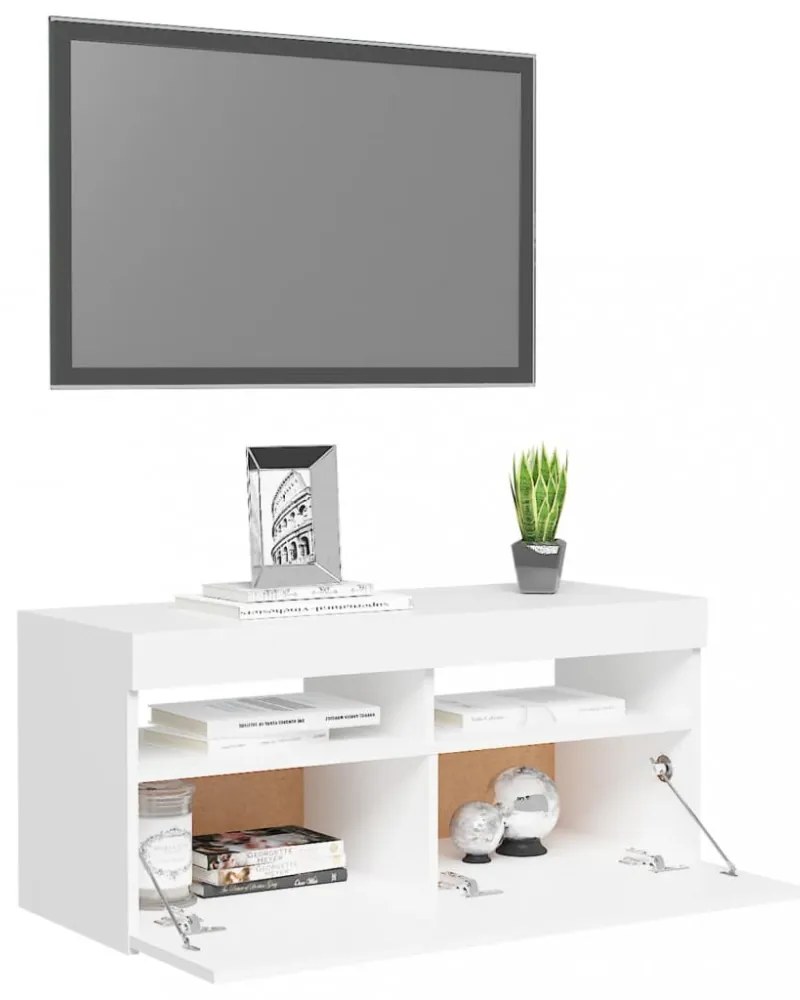 fehér TV-szekrény LED-lámpákkal 90 x 35 x 40 cm