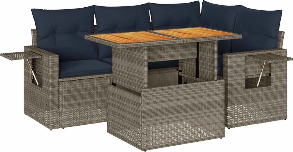 vidaXL 5 részes szürke polyrattan kerti ülőgarnitúra párnákkal