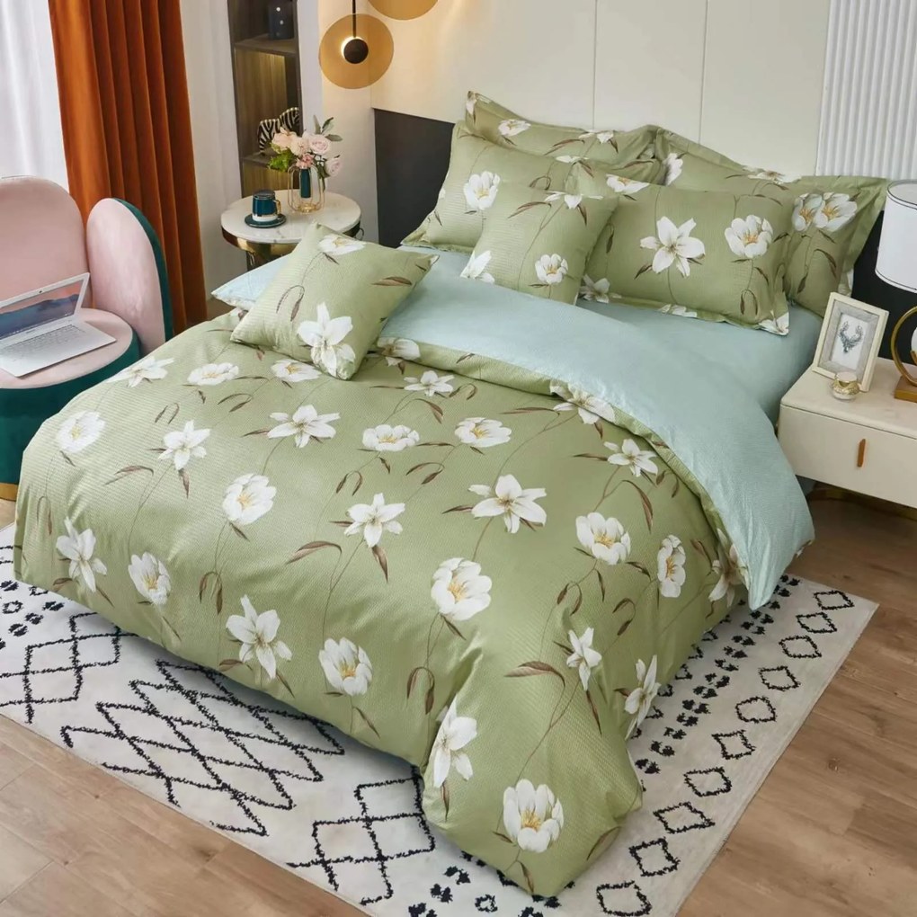 3 részes lepedők Krepp polycotton Nela zöld 200x140cm+90x70cm TiaHome