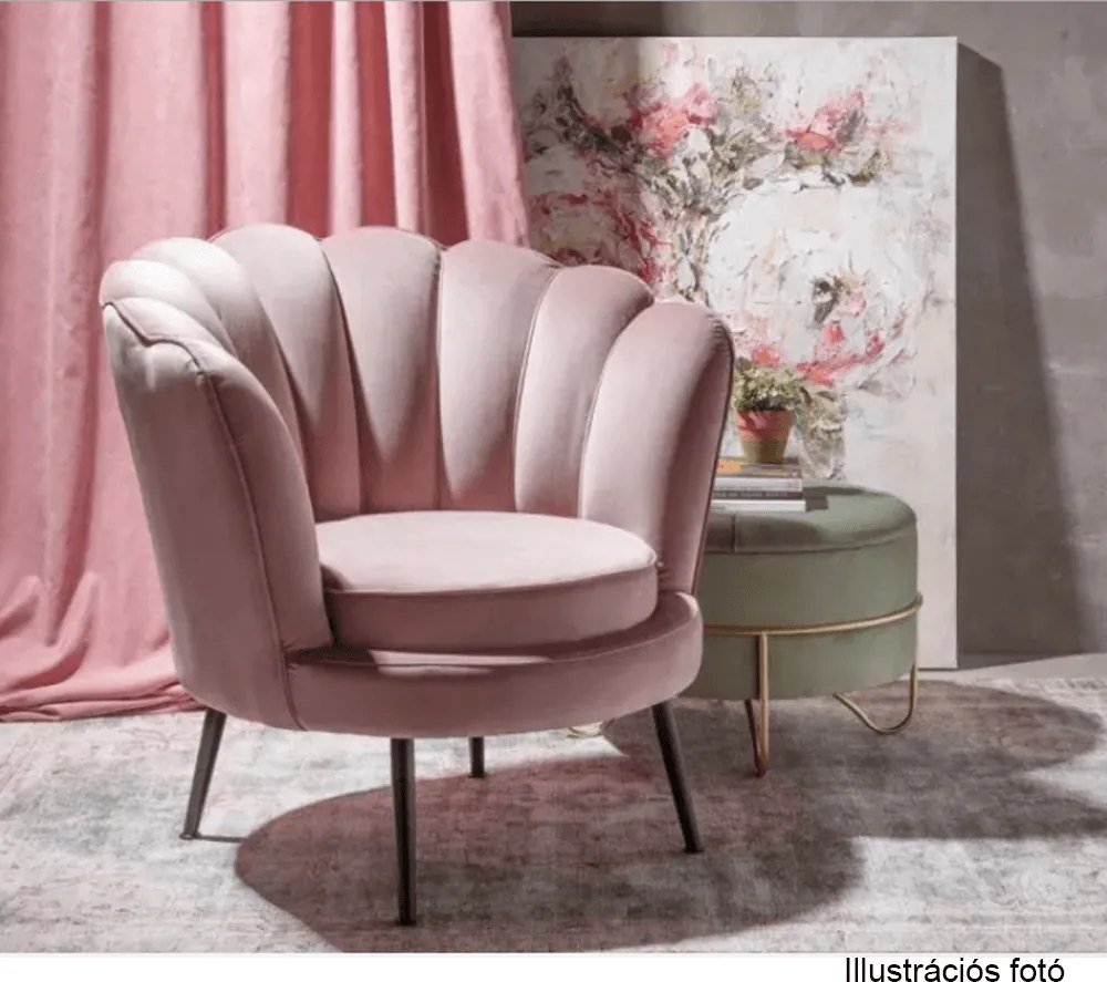 Fotel Art-deco stílusban, rózsaszín Velvet anyag/gold króm-arany, NOBLIN
