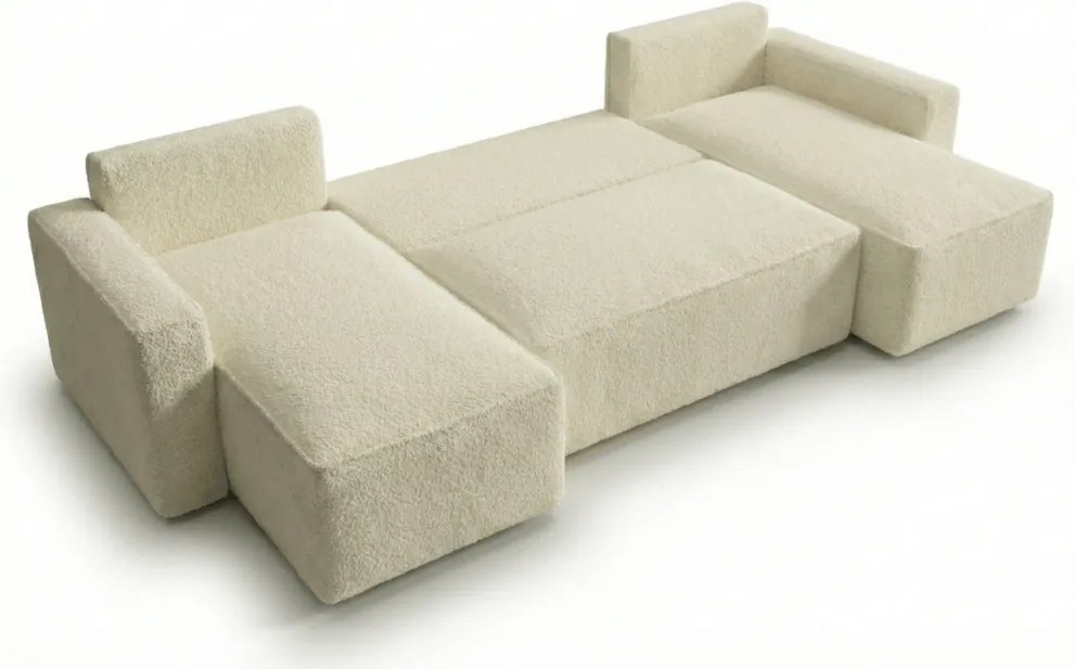 Kinyitható U alakú ülőgarnitúra SMART BOUCLE 303x143 cm, szürke-bézs