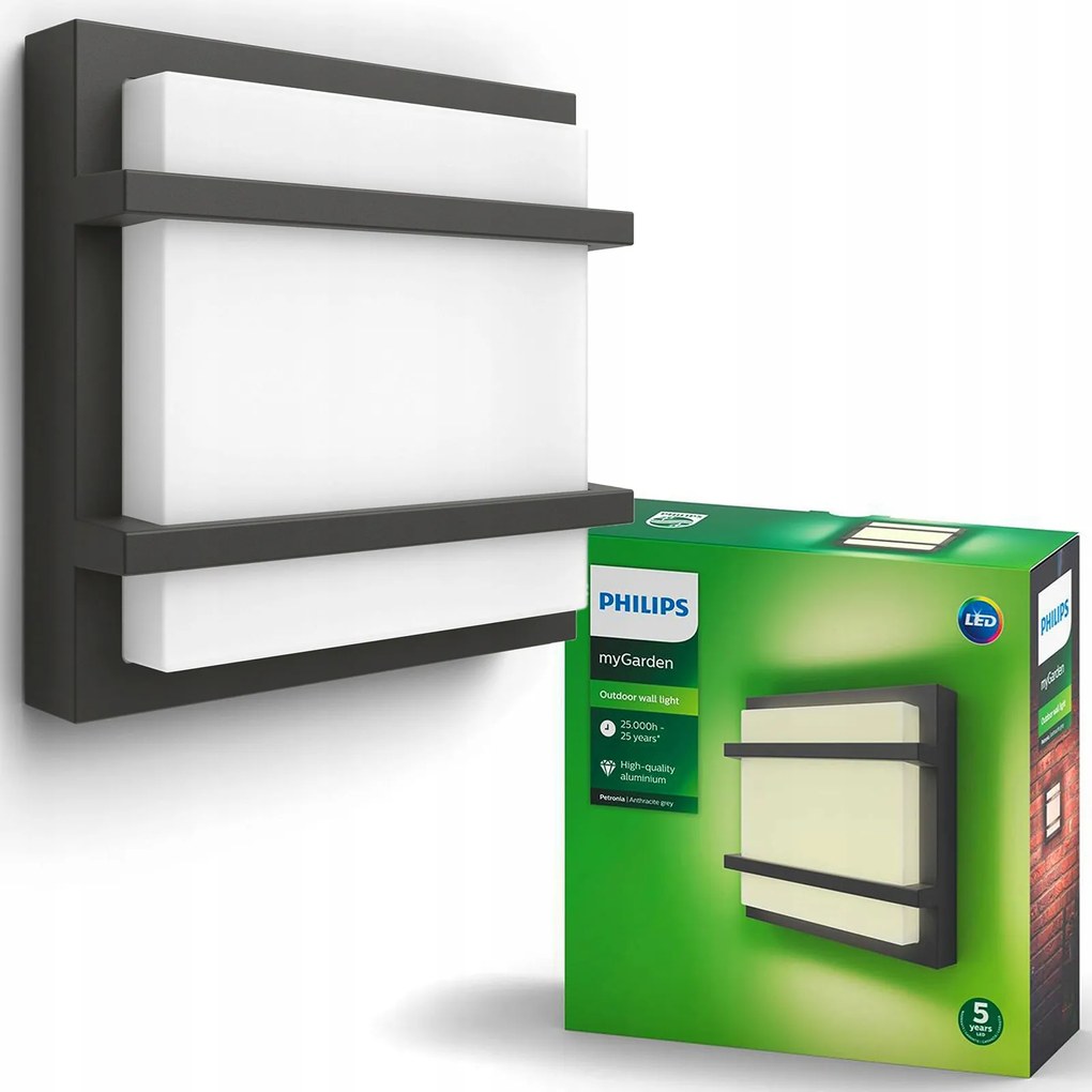 Kerti lámpa Led Homlokzati fali lámpa Petronia 3,8W IP44 Antracit Philips