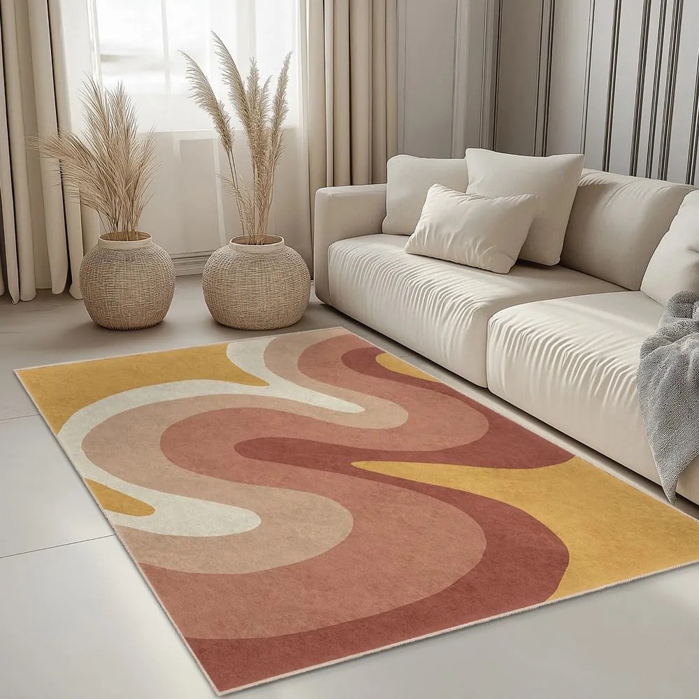 Okkersárga-törtrózsaszín mosható szőnyeg 80x150 cm Strawberry Creamsicle – Mila Home