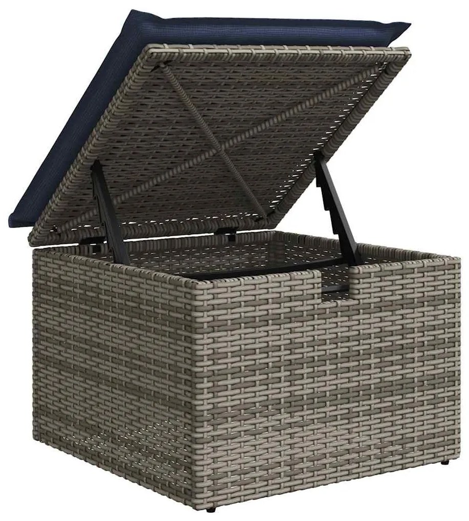 6 részes szürke polyrattan akácfa kerti ülőgarnitúra párnával