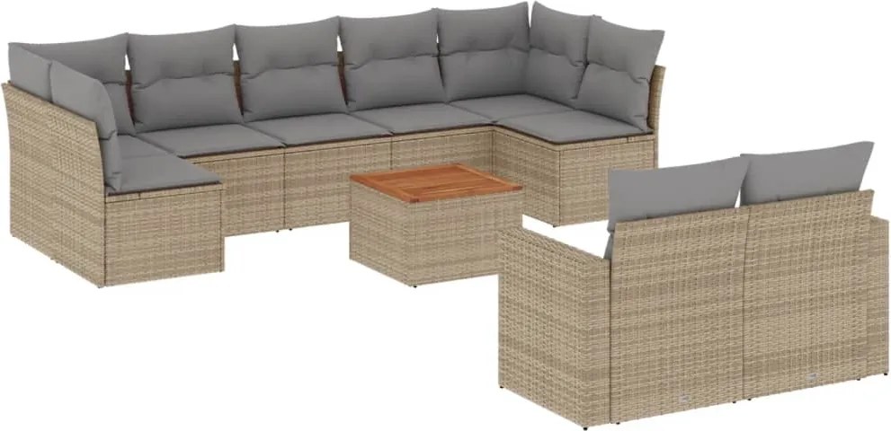 vidaXL 10 részes vegyes bézs polyrattan kerti ülőgarnitúra párnákkal